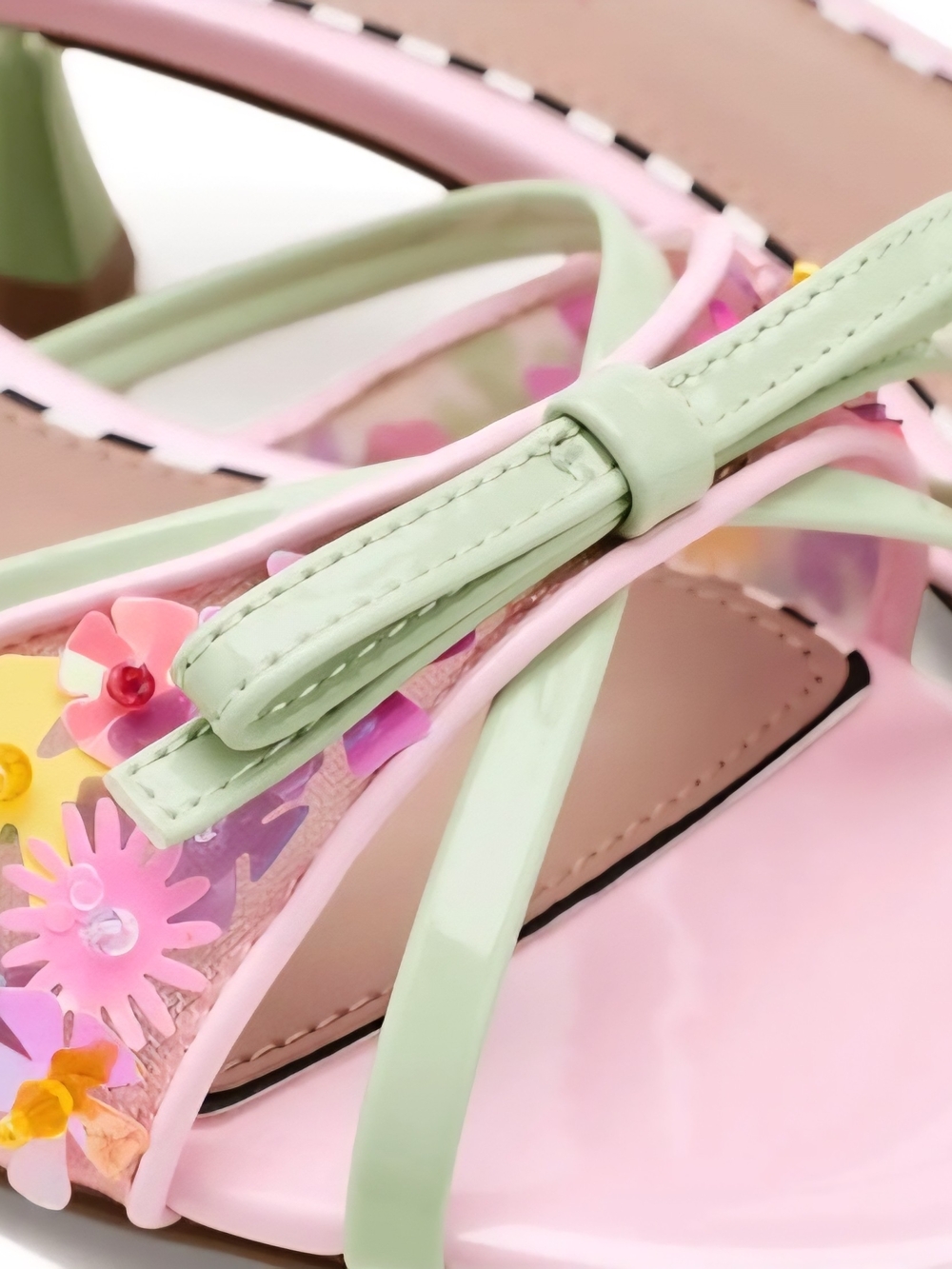 Betsey Johnson Pastel Pink & Mint Floral Slide Sandals - Picture 6 of 9